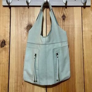 Sundance Leather Slouchy Tote Sage Gray Double Zip Front Bag
